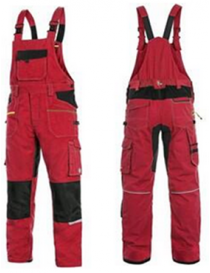 Montérkové strečové nohavice s trakmi CXS STRETCH  červeno/čierne