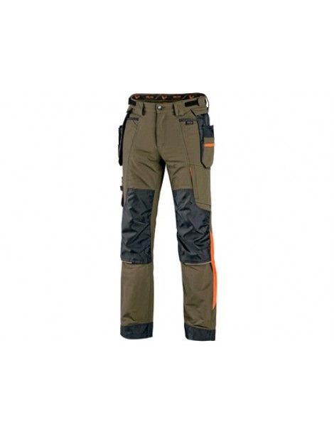 Pánske strečové nohavice CXS NAOS khaki-oranžové