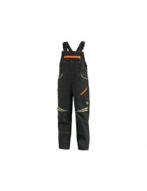 Detské montérkové nohavice s trakmi CXS GARFIELD čierne s HV žlto/oranžové doplnky