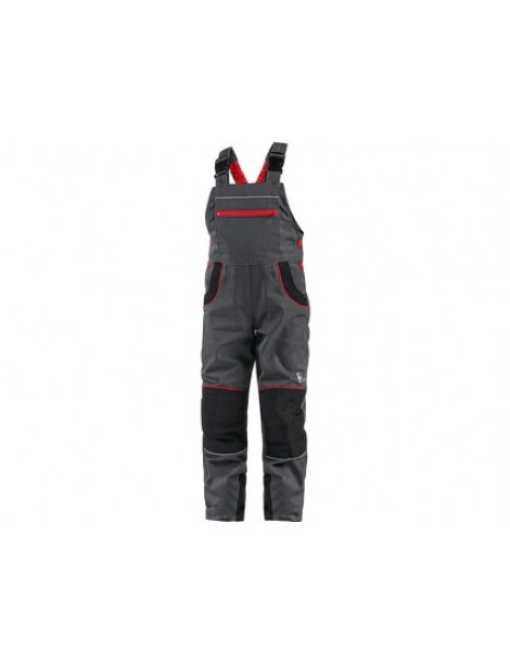 Detské montérkové nohavice s trakmi CXS PHOENIX CASPER šedo/červené