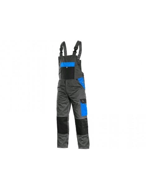 Nohavice s náprsenkou CXS PHOENIX CRONOS, šedo-modré, 170-176cm